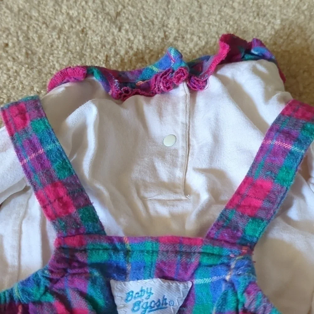 Vintage Baby B'Gosh Plaid Footed Overalls & Matching One Piece Set Size 6-9 M